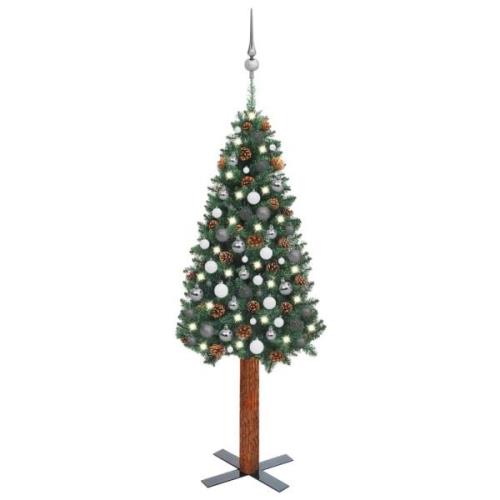 vidaXL Forhåndsbelyst slankt juletre med kulesett grønn 150 cm PVC