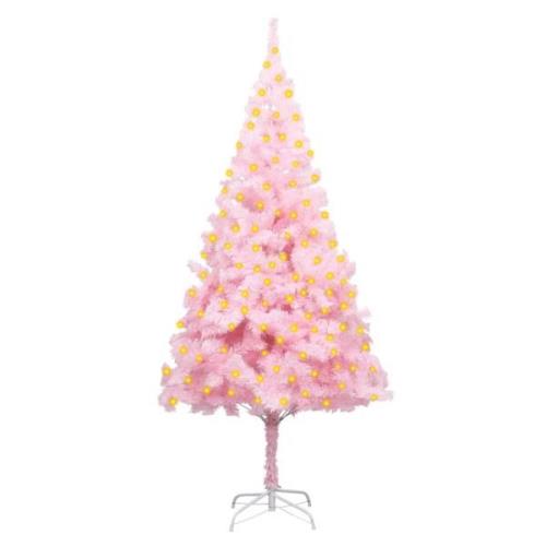 vidaXL Forhåndsbelyst kunstig juletre med stativ rosa 180 cm PVC