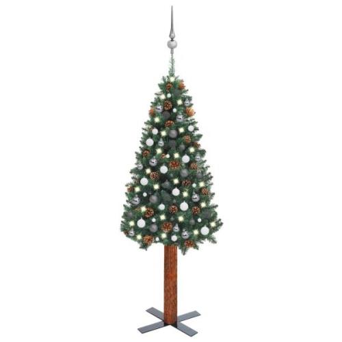 vidaXL Forhåndsbelyst slankt juletre med kulesett grønn 180 cm PVC