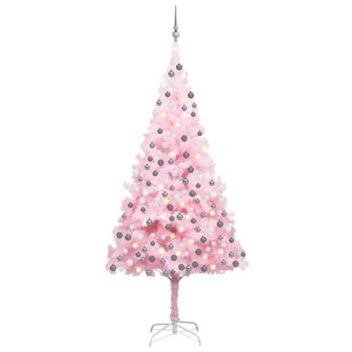 vidaXL Forhåndsbelyst kunstig juletre med kulesett rosa 210 cm PVC