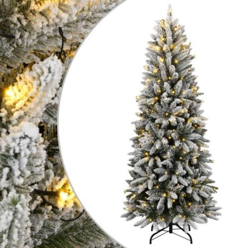 vidaXL Kunstig juletre med 300 LED flokket snø slankt 210 cm