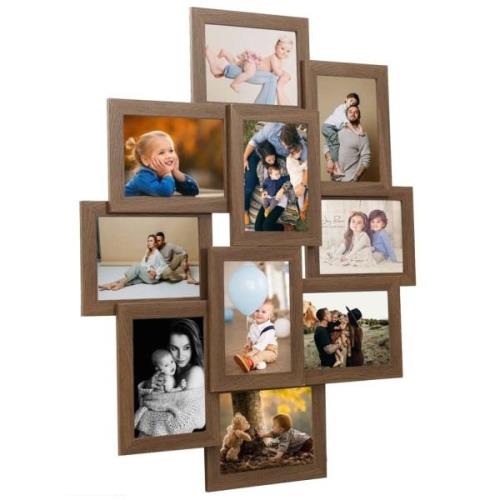 vidaXL Fotorammekollasj for 10x(10x15 cm) bilde lysebrun MDF