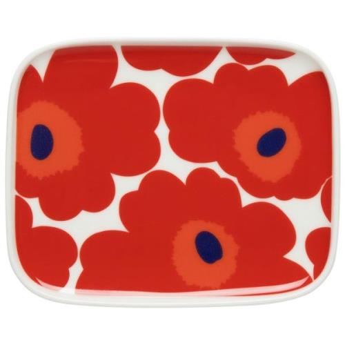 Marimekko Unikko tallerken, 12 x 15 cm, hvit/rød