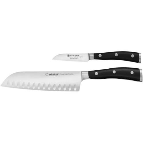 Wüsthof Classic Ikon Knivsett 2 deler Svart, Santoku + Skrellekniv