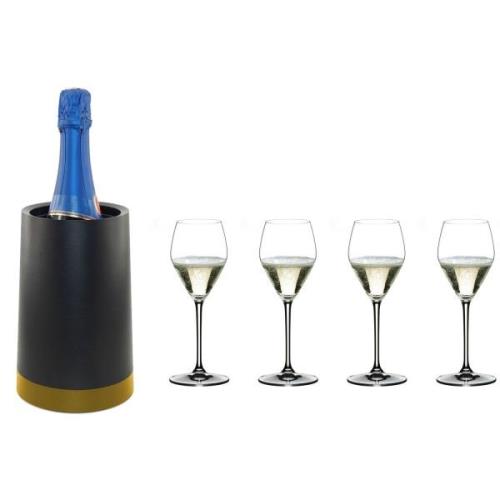 Riedel Summer Set Prosecco med vinkjøler, svart/gull