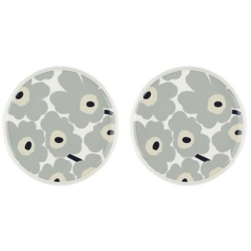 Marimekko Unikko tallerken 25 cm 2 stk, hvit/grå/sand