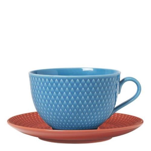 Lyngby Porcelæn - Rhombe tekopp 39 cl blå/terracotta