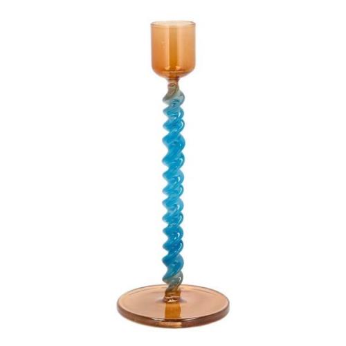 Villa Collection - Styles lysestake glass 7,4x16,3 cm blå/amber