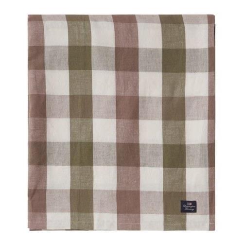 Lexington - Rutete lin/bomulls duk 150x250 cm oliven/hvit/brun