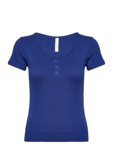 Top Ss Rib Henley Topp Blue Hunkemöller