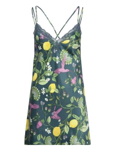 Sd Satin Lemon Birds Nattkjole Green Hunkemöller