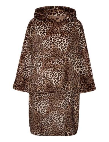 Poncho Flannel Fleece Leopard Morgenkåpe Brown Hunkemöller