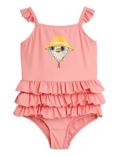 Owl Sp Frill Swimsuit Badedrakt Badetøy Pink Mini Rodini