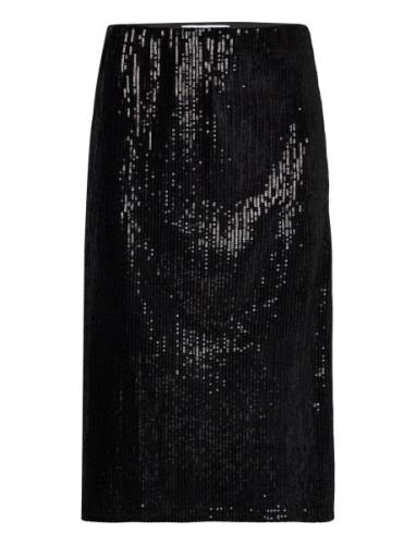 Holli Sequin Midi Skirt Knelangt Skjørt Black Minus