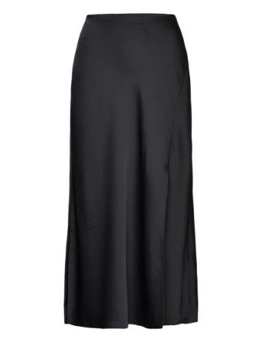 Satin Crepe A-Line Skirt Knelangt Skjørt Black Lauren Ralph Lauren