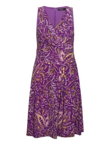 Print Surplice Jersey Sleeveless Dress Kort Kjole Purple Lauren Ralph ...