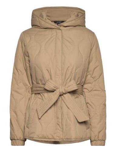 Belted Onion-Quilted Hooded Coat Vattert Jakke Beige Lauren Ralph Laur...