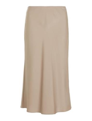 Light Weight Satin Midi Skirt Knelangt Skjørt Beige Calvin Klein