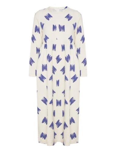 Butterfly Print Flared Long Dress Knelang Kjole White Bobo Choses