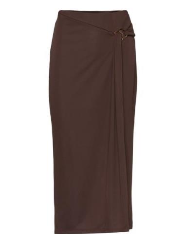 Buckle-Trim Stretch Jersey Pencil Skirt Blyantskjørt Skjørt Brown Laur...