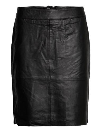 Cuberta Leather Skirt Knelangt Skjørt Black Culture