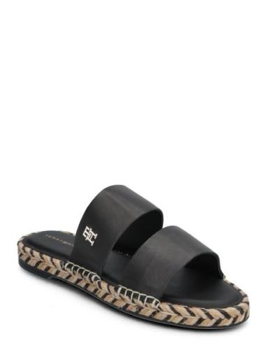 Th Leather Flat Esp Sandal Flate Sandaler Black Tommy Hilfiger