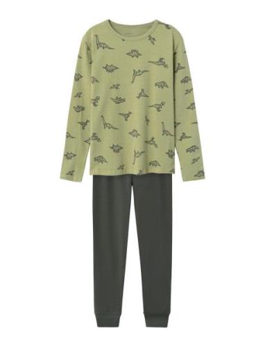 Nkmnightset Sage Dino Noos Pyjamas Sett Khaki Green Name It