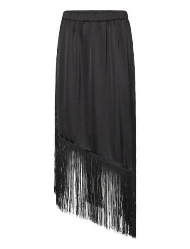 Gili Fringe Skirt Knelangt Skjørt Black NORR