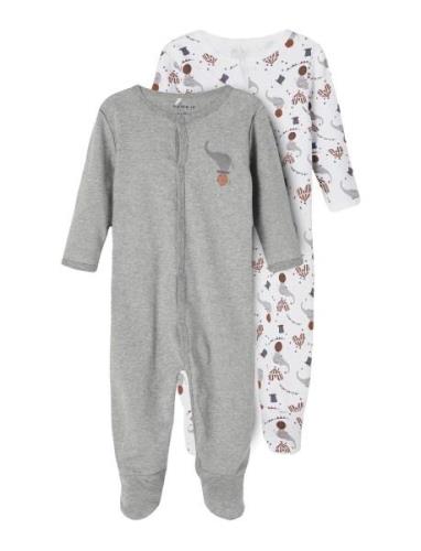 Nbnnightsuit 2P W/F Grey Mel Circus Noos Pyjamas Sie Jumpsuit Multi/pa...