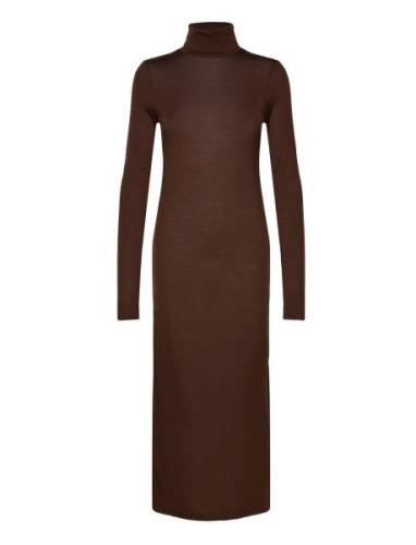 Wool-Blend Jersey Roll Neck Midi Dress Knelang Kjole Brown Polo Ralph ...