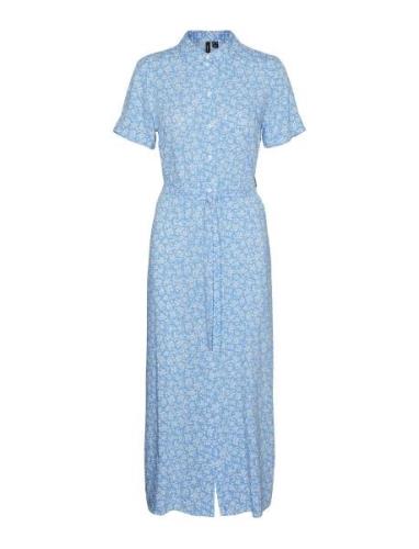 Vmeasy Joy S/S Long Shirt Dress Wvn Ga Maxikjole Festkjole Blue Vero M...