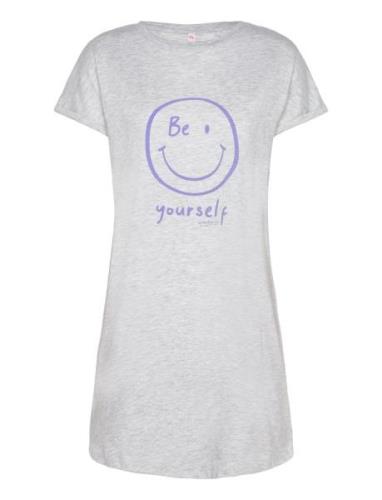 Nightie Caps R-Neck Smiley Nattkjole Grey Hunkemöller