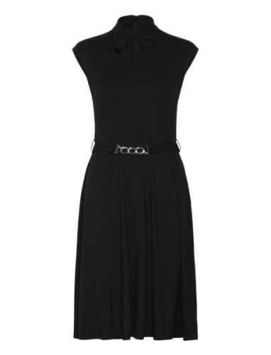 Belted Interlock Tie-Neck Dress Knelang Kjole Black Lauren Ralph Laure...