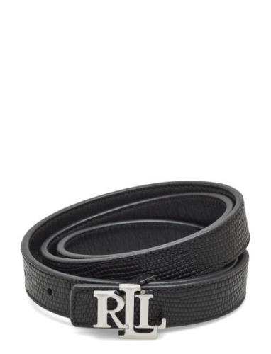 Logo Reversible Embossed Skinny Belt Belte Black Lauren Ralph Lauren