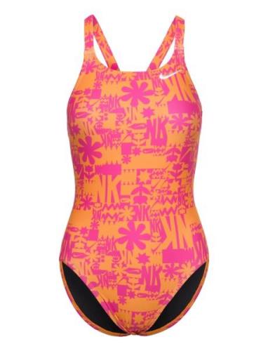 Nike Fast Back Piece Hydrastrong Multi Print Badedrakt Badetøy Multi/p...