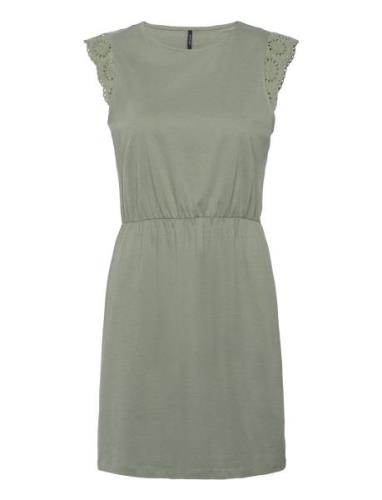 Vmemily Sl Gathering Dress Jrs Noos Kort Kjole Green Vero Moda