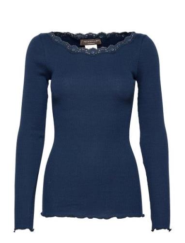 Organic T-Shirt W/Lace Tops T-shirts & Tops Long-sleeved Navy Rosemund...