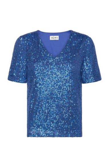 Ihfauci Ss2 Tops Blouses Short-sleeved Blue ICHI