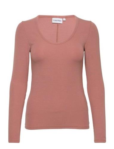 Modal Rib Scoop Neck Ls Top Tops T-shirts & Tops Long-sleeved  Calvin ...