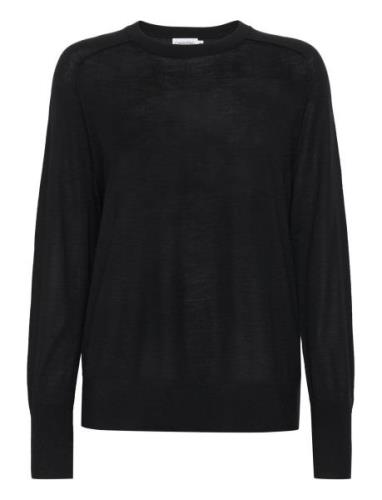 Extra Fine Wool Crew Neck Tops Knitwear Jumpers Black Calvin Klein