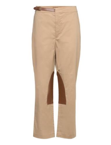 Leather-Trim Stretch Sateen Jodhpur Trou Bottoms Trousers Straight Leg...