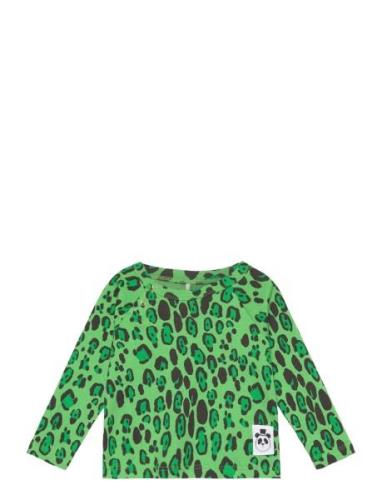 Leopard Raglan Ls Tee Tops T-shirts Long-sleeved T-shirts Green Mini R...