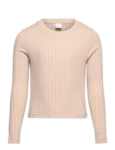 Top Rib Long Sleeve Tops T-shirts Long-sleeved T-shirts Beige Lindex