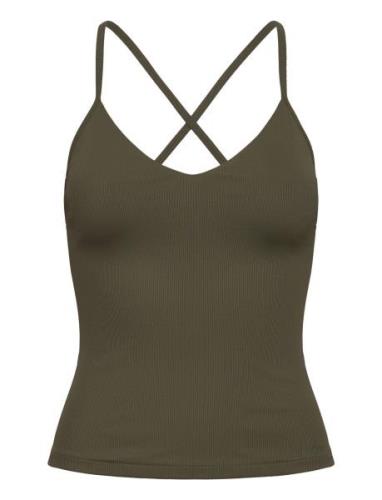 Studio Rib Strap Tank Sport T-shirts & Tops Sleeveless Khaki Green Bjö...