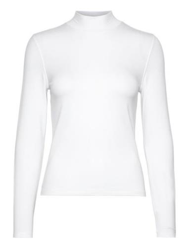 Cotton Modal Ls Mock Neck Tops Knitwear Turtleneck White Calvin Klein