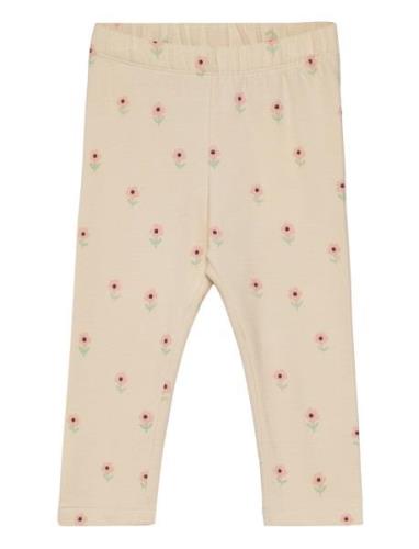 Leggings Brushed Inside Flower Bottoms Leggings Beige Lindex