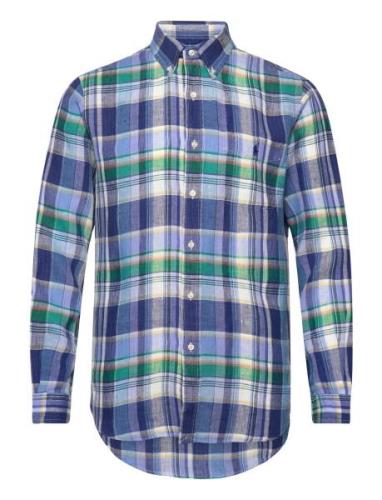 Custom Fit Plaid Linen Shirt Tops Shirts Casual Blue Polo Ralph Lauren