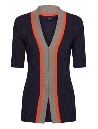 Rib V-Neck Top Tops Knitwear Jumpers Navy GANT