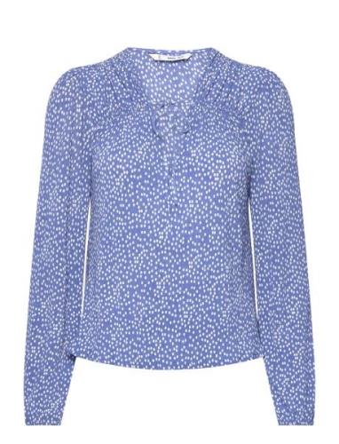 Bow Printed Blouse Tops Blouses Long-sleeved Blue Mango