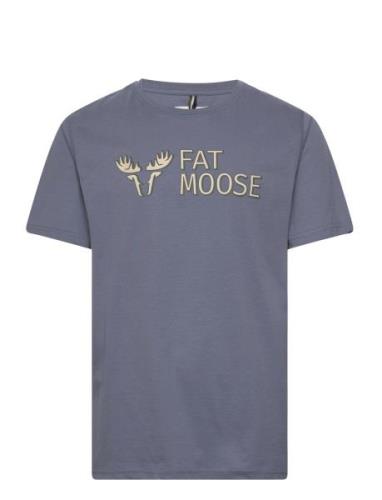 Fm Logo Organic Tee Tops T-shirts Short-sleeved Blue Fat Moose